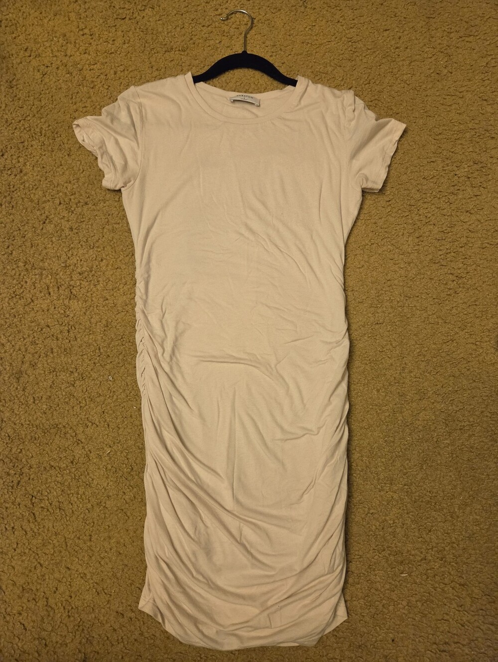 Babaton Cream Ruched-Side Midi T-Shirt Dress
